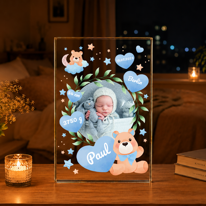 Metriken des Kindes - Druck auf Glas, personalisiertes Geschenk für Kind
