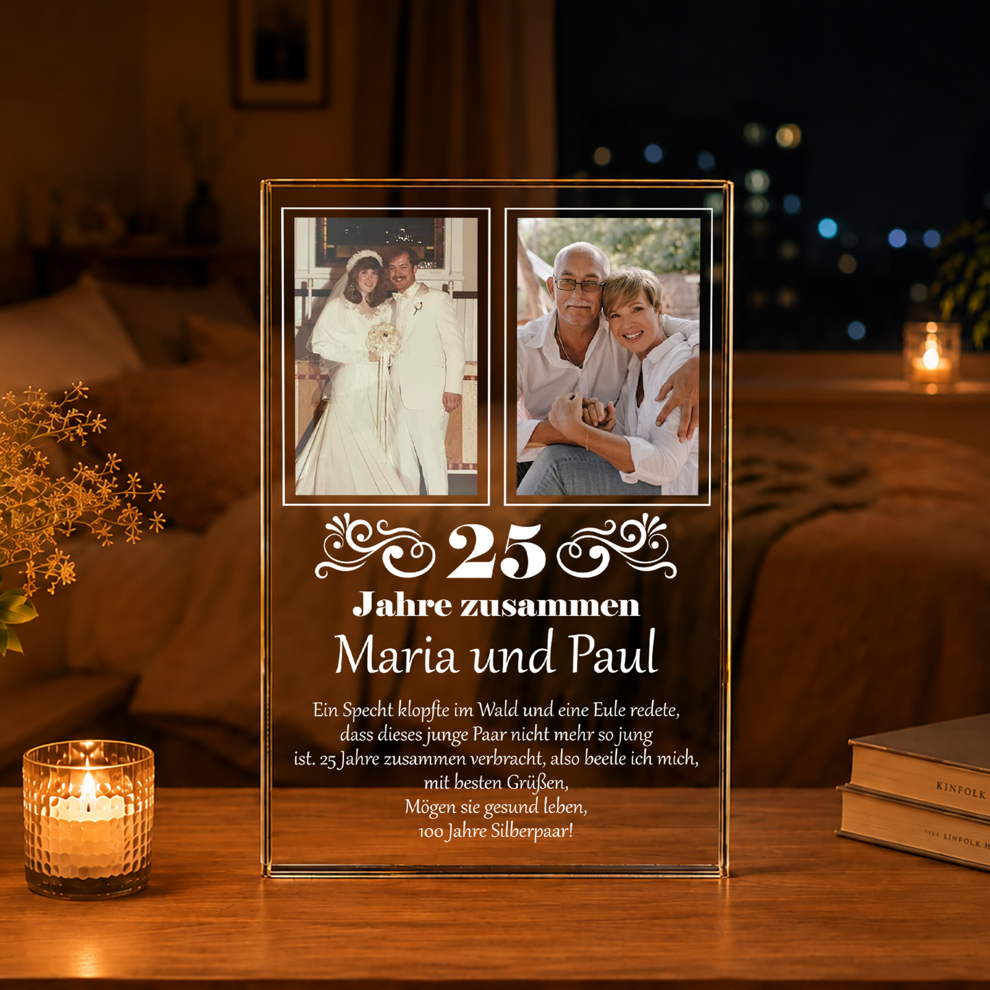 25 Jahre zusammen 2 Fotos - Druck auf Glas, personalisiertes Geschenk für Paar