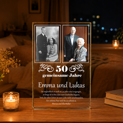50 gemeinsame Jahre 2 Fotos - Druck auf Glas, personalisiertes Geschenk für Paar