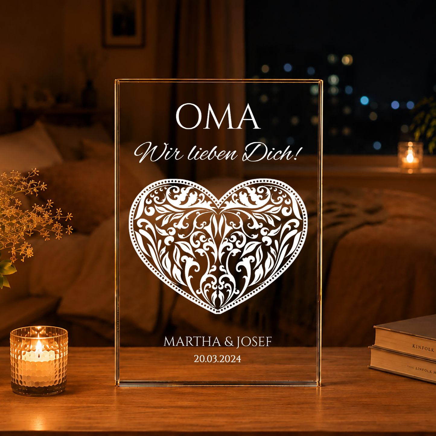 Ein Herz für unsere Großmutter - Druck auf Glas, personalisiertes Geschenk für Oma