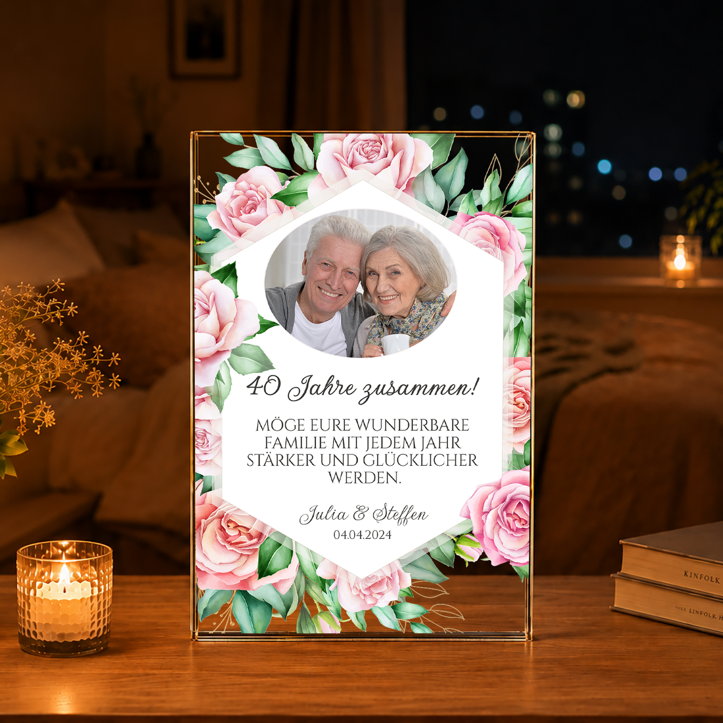 Rubinhochzeit - Druck auf Glas, personalisiertes Geschenk für Paare