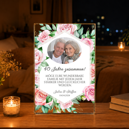Rubinhochzeit - Druck auf Glas, personalisiertes Geschenk für Paare