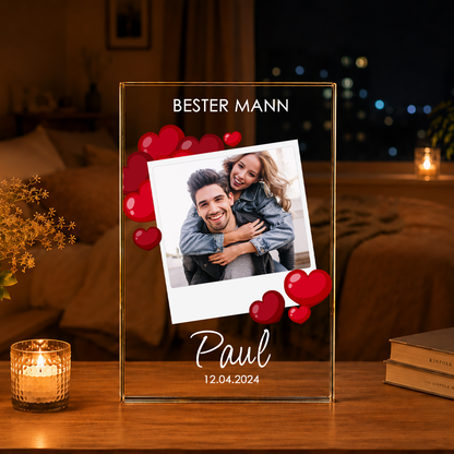 Bild mit dem Besten - Druck auf Glas, personalisiertes Geschenk für Mann