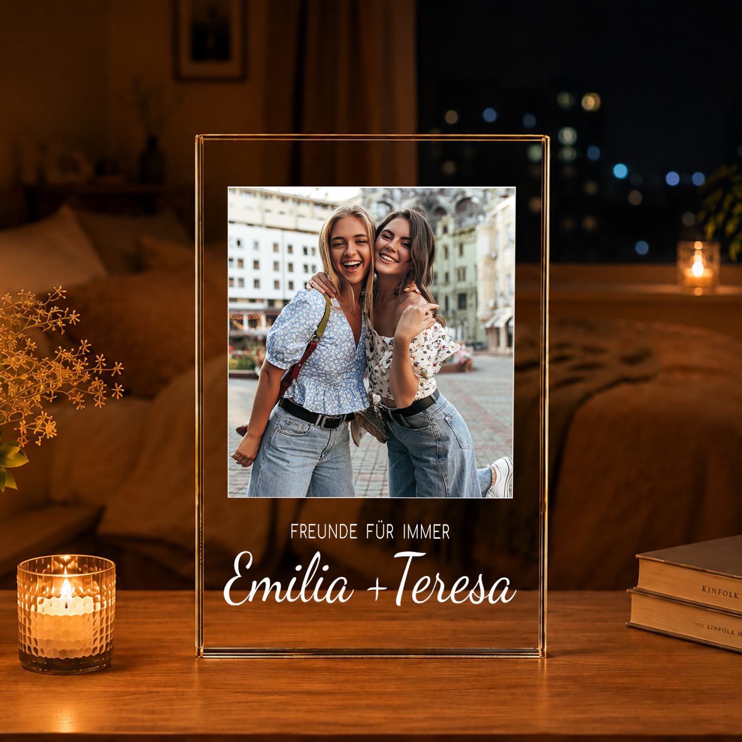 Freunde für immer + Foto - Druck auf Glas, personalisiertes Geschenk für Freundin