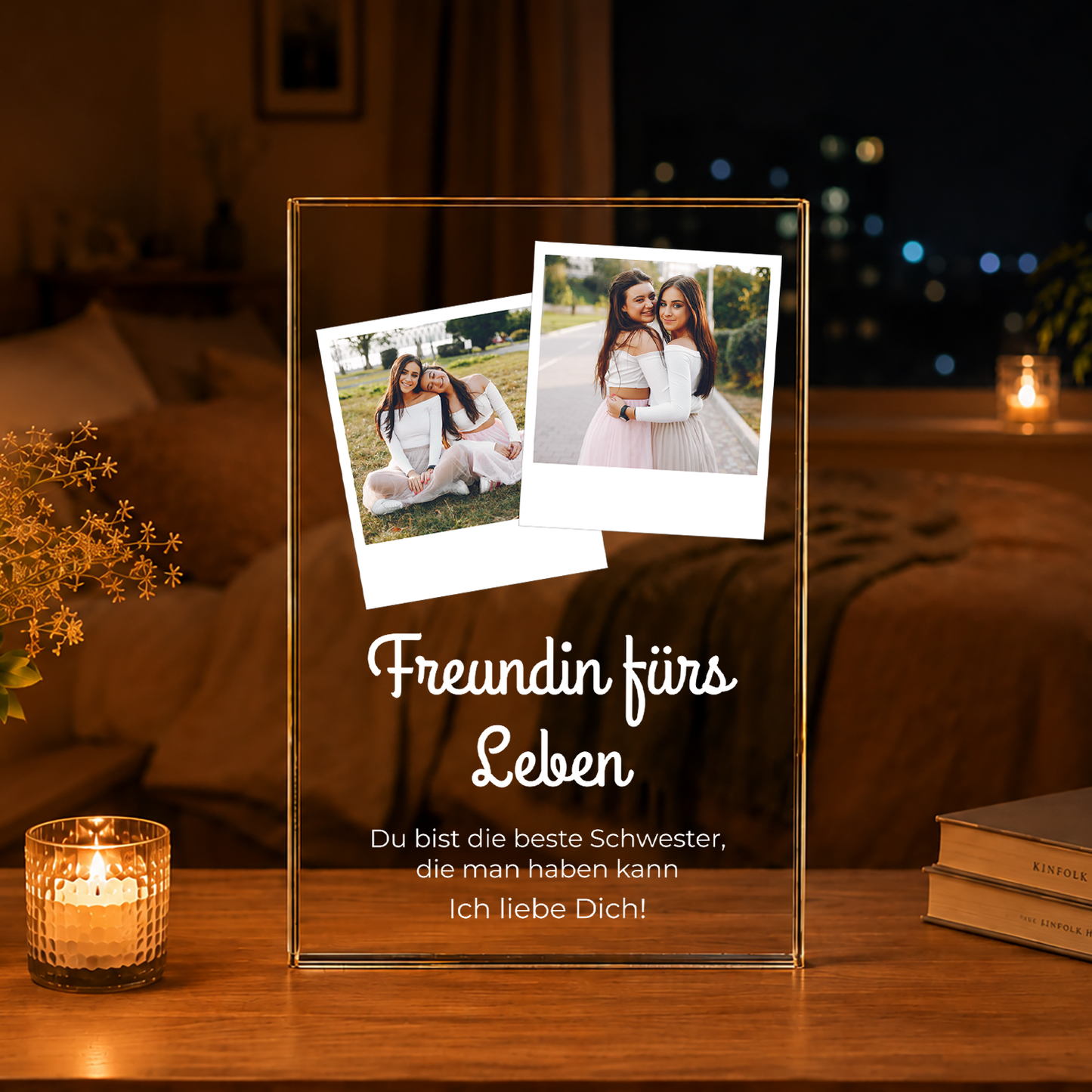 Ein Leben lang - Druck auf Glas, personalisiertes Geschenk für Schwester