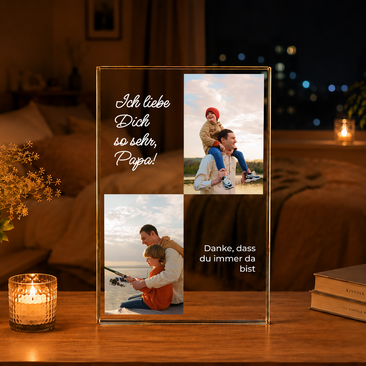 Papa, ich liebe dich sehr - Druck auf Glas, personalisiertes Geschenk für Papa