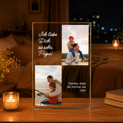Papa, ich liebe dich sehr - Druck auf Glas, personalisiertes Geschenk für Papa