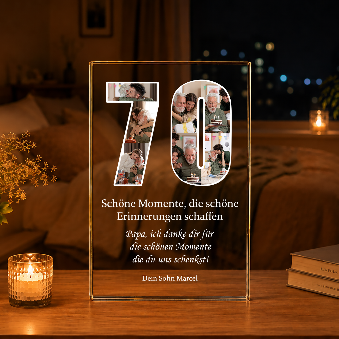Dein 70. Geburtstag - Druck auf Glas, personalisiertes Geschenk für Familie