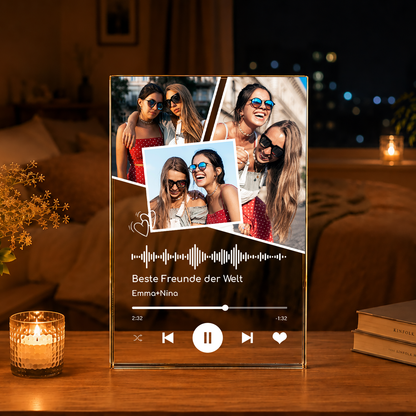 Fotocollage von Freundinnen + Spotify- Druck auf Glas, personalisiertes Geschenk für Freundin