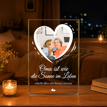 Oma wie die Sonne - Druck auf Glas, personalisiertes Geschenk für Oma