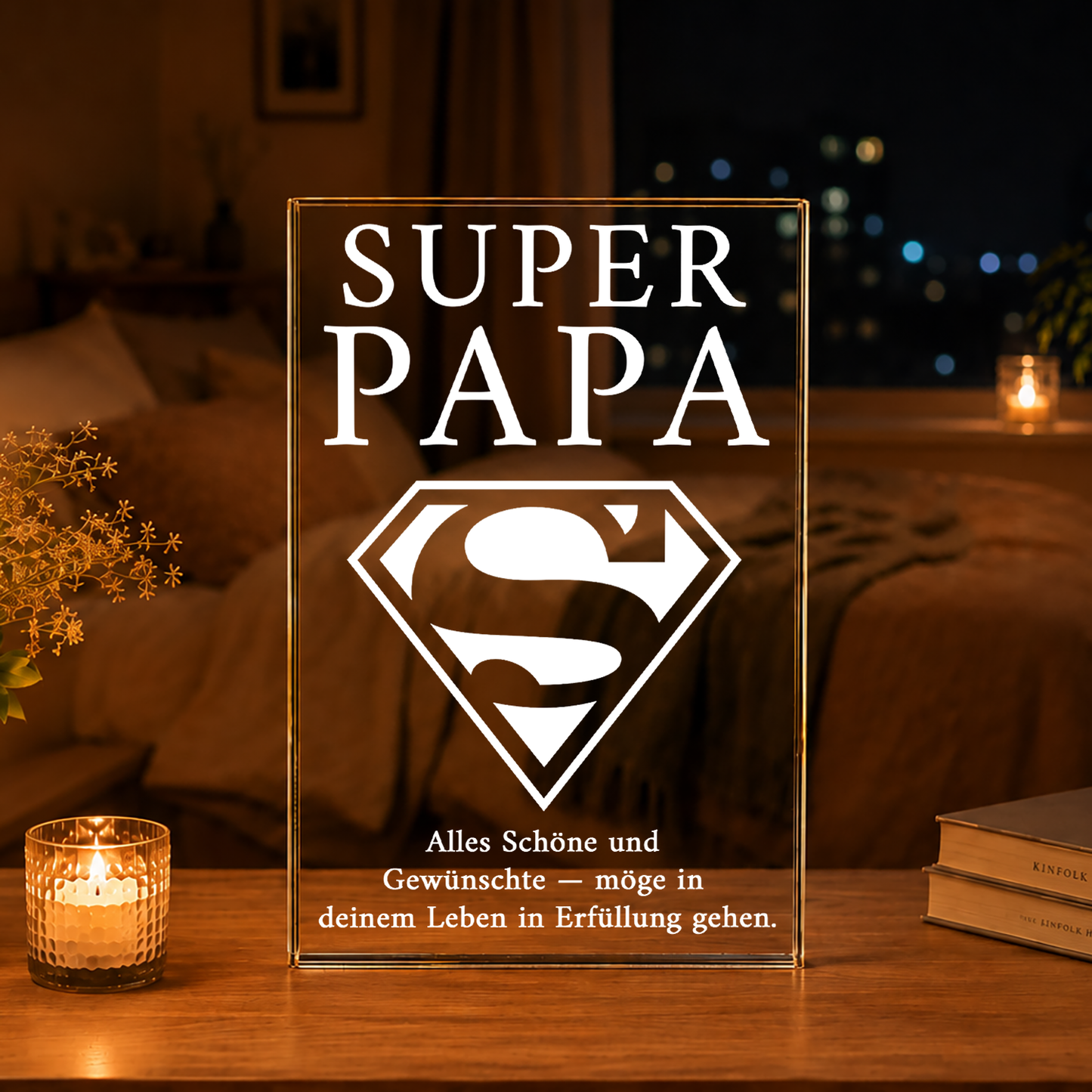 Wünsche für einen Super-Papa - Druck auf Glas, personalisiertes Geschenk für Papa