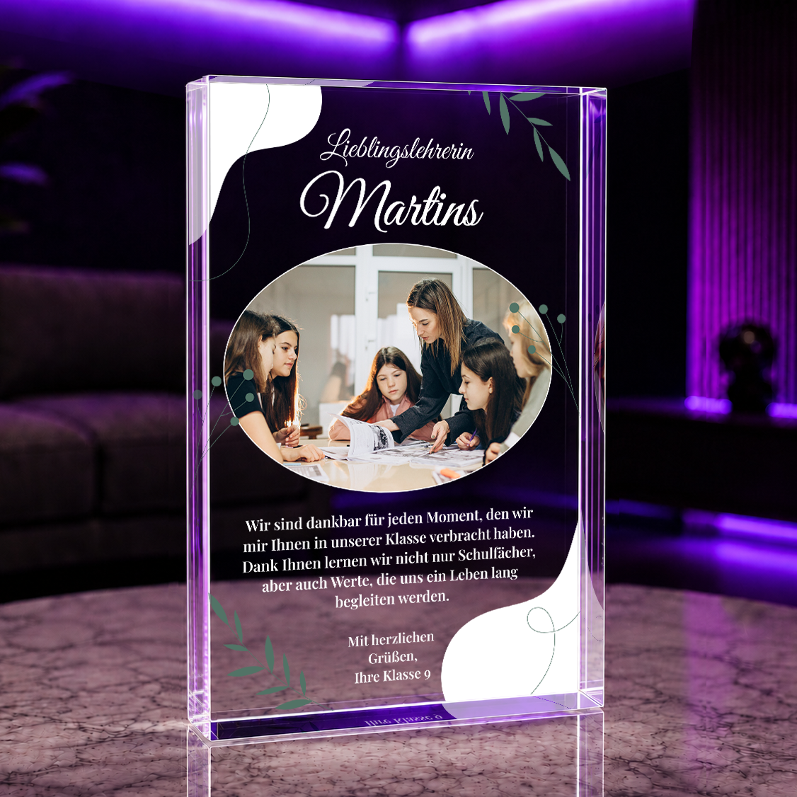 Unsere Lieblingslehrerin - Druck auf Glas, personalisiertes Geschenk für Lehrerin