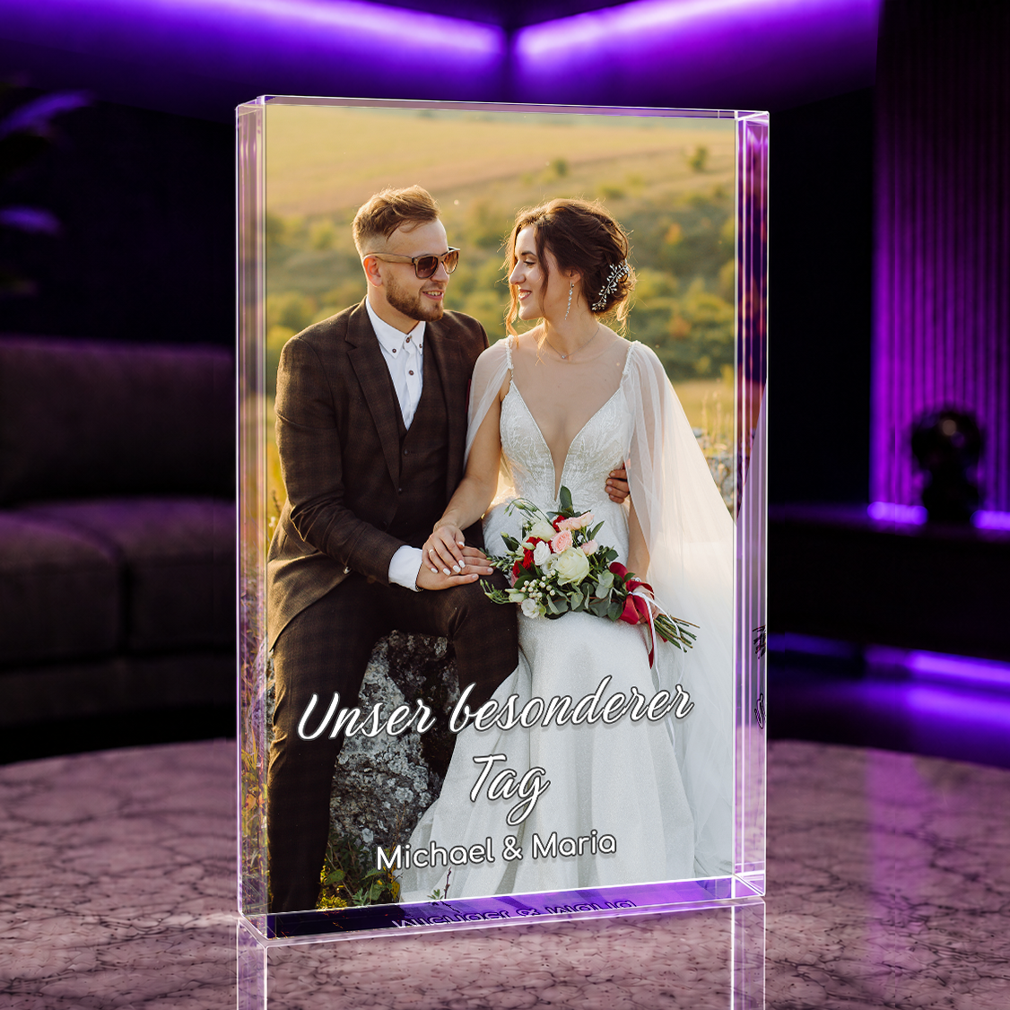 Unser besonderer Tag - Druck auf Glas, personalisiertes Geschenk für Paar