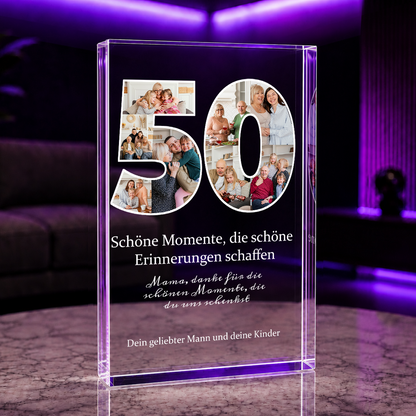 Dein 50. Geburtstag - Druck auf Glas, personalisiertes Geschenk für Mama