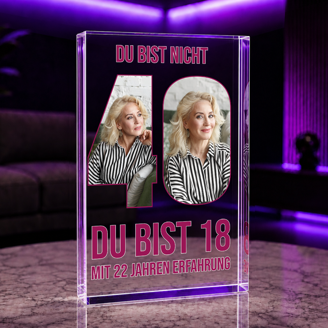 Sie sind nicht 40 Jahre alt - Druck auf Glas, personalisiertes Geschenk zum 40. Geburtstag