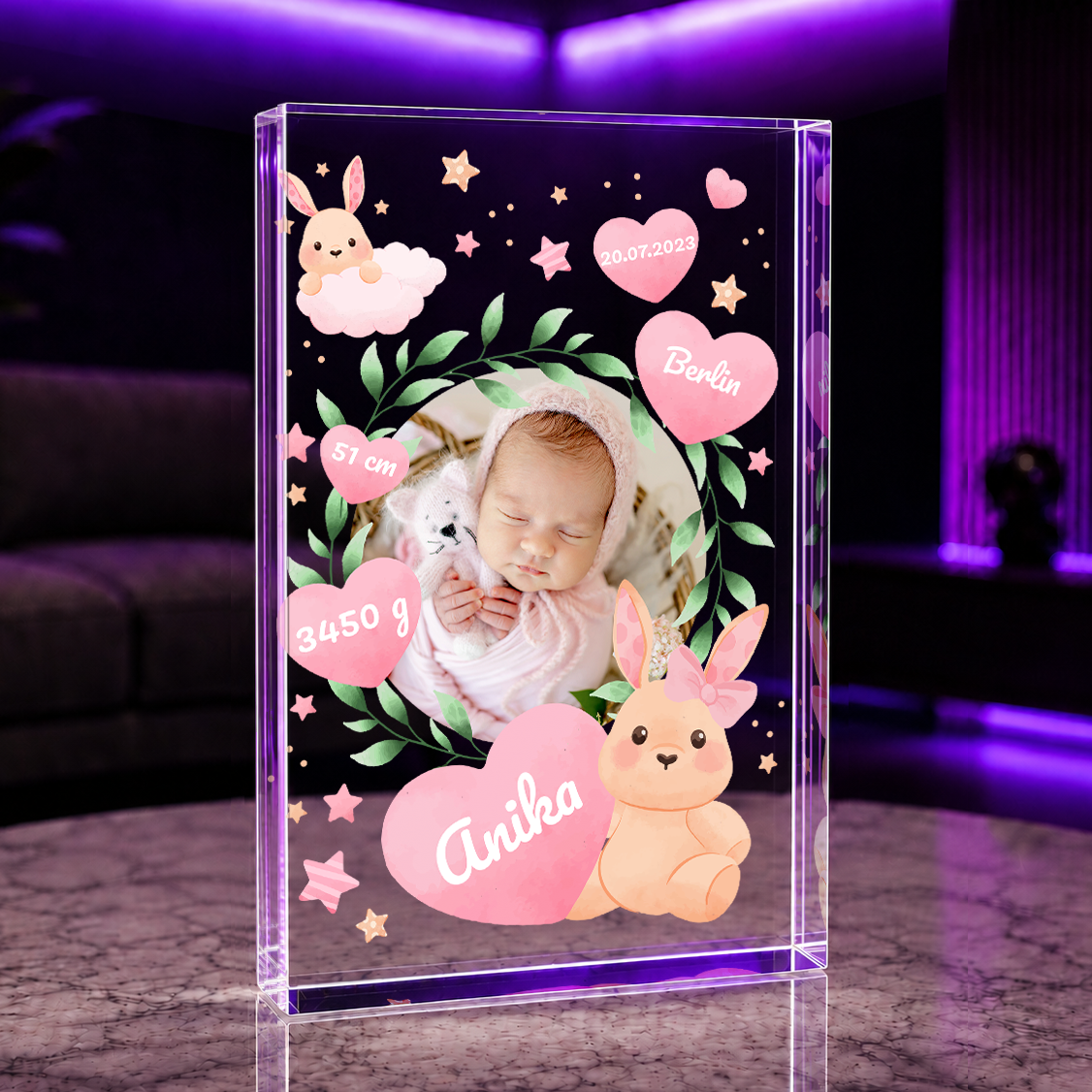 Metriken des Mädchen - Druck auf Glas, personalisiertes Geschenk für Kind
