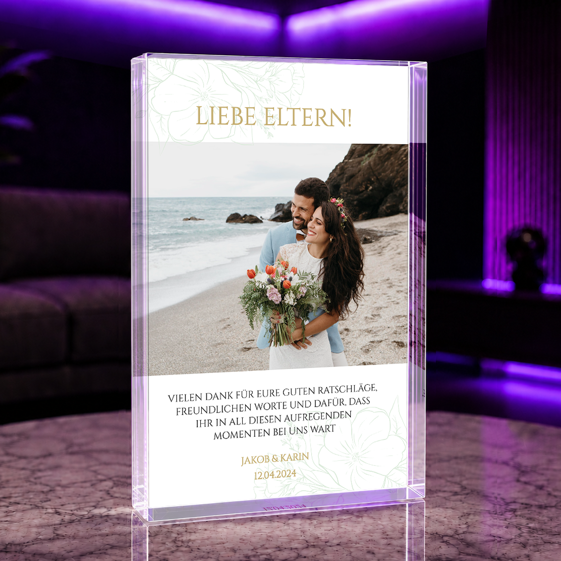 Meine geliebten Eltern - Druck auf Glas, personalisiertes Geschenk für Eltern