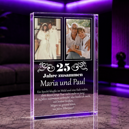 25 Jahre zusammen 2 Fotos - Druck auf Glas, personalisiertes Geschenk für Paar