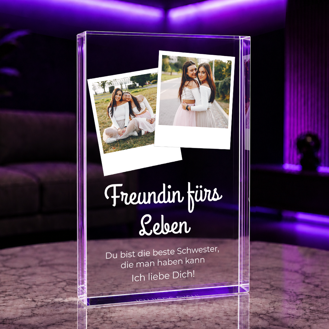 Ein Leben lang - Druck auf Glas, personalisiertes Geschenk für Schwester