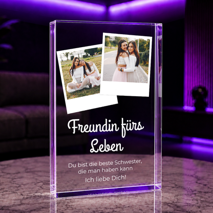 Ein Leben lang - Druck auf Glas, personalisiertes Geschenk für Schwester