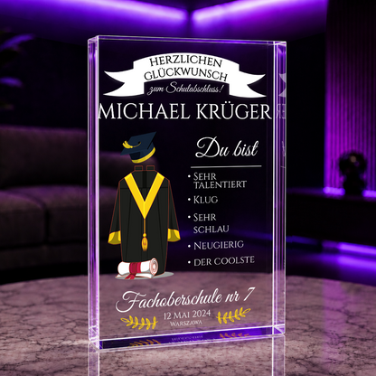 Herzlichen Glückwunsch zum Schulabschluss - Druck auf Glas, personalisiertes Geschenk für Absolventen