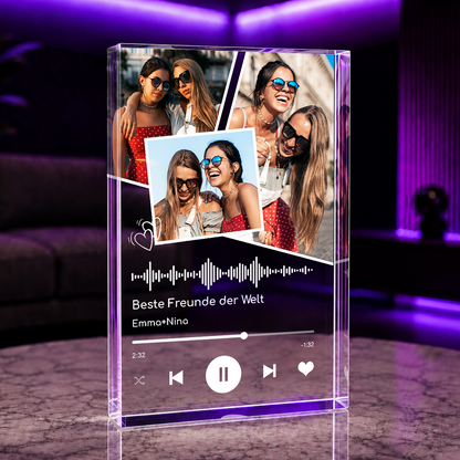 Fotocollage von Freundinnen + Spotify- Druck auf Glas, personalisiertes Geschenk für Freundin
