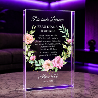 Dankeschön - Druck auf Glas, personalisiertes Geschenk für Lehrer