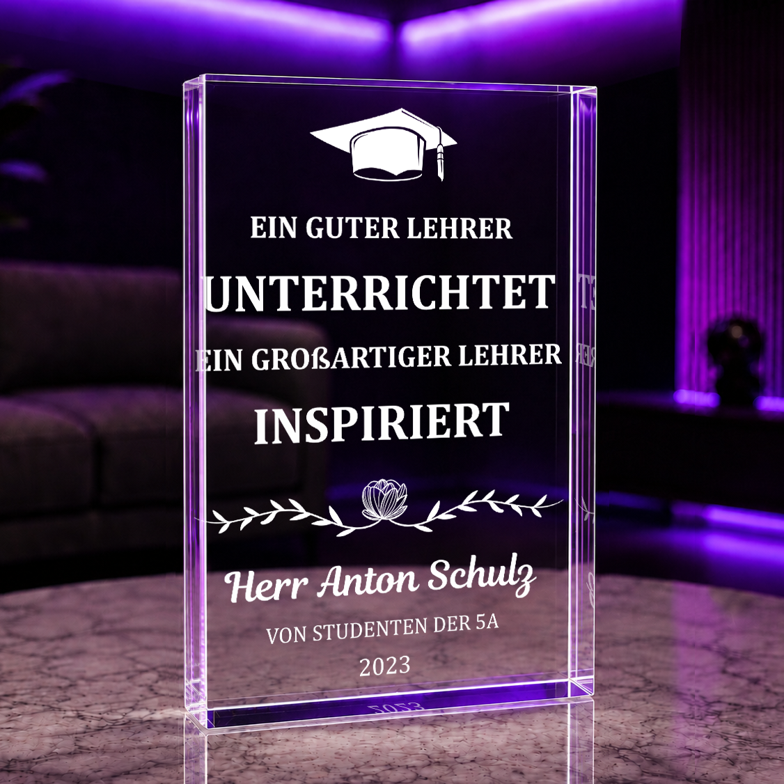Für den inspirierenden Lehrer - Druck auf Glas, personalisiertes Geschenk für Lehrer
