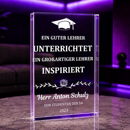 Für den inspirierenden Lehrer - Druck auf Glas, personalisiertes Geschenk für Lehrer