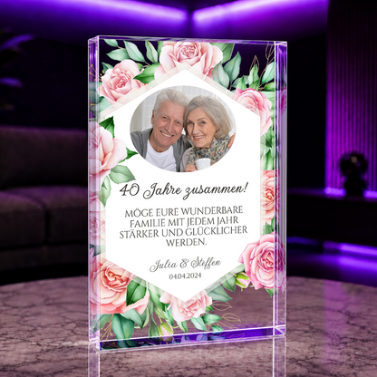 Rubinhochzeit - Druck auf Glas, personalisiertes Geschenk für Paare