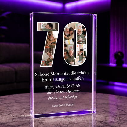 Dein 70. Geburtstag - Druck auf Glas, personalisiertes Geschenk für Familie