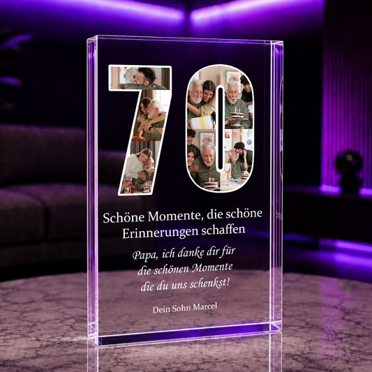 Dein 70. Geburtstag - Druck auf Glas, personalisiertes Geschenk für Familie