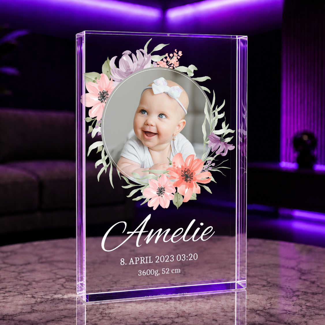 Babyfoto + Aufschrift - Druck auf Glas, personalisiertes Geschenk für Kind