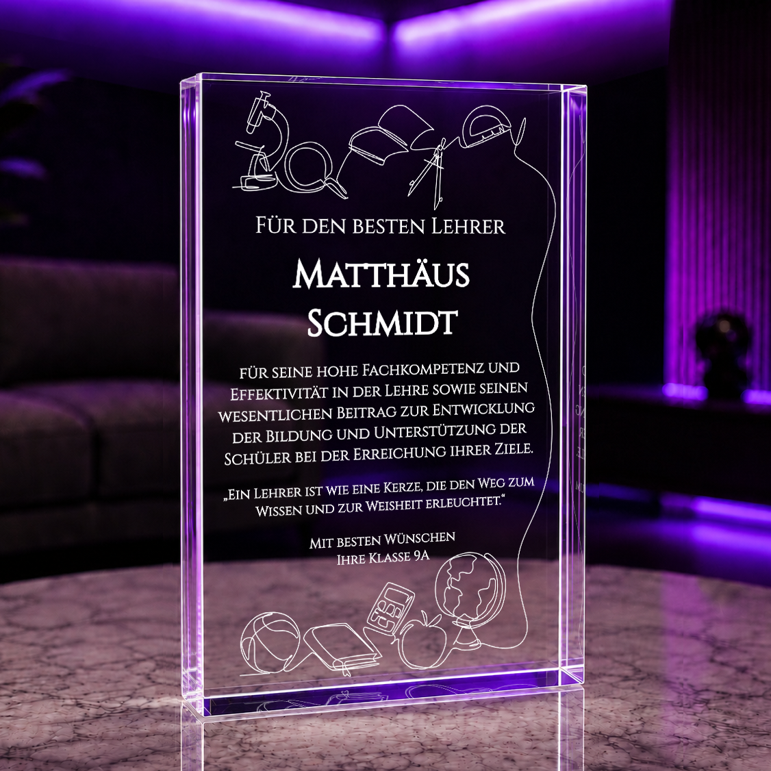 Der beste Lehrer - Druck auf Glas, personalisiertes Geschenk für Lehrer