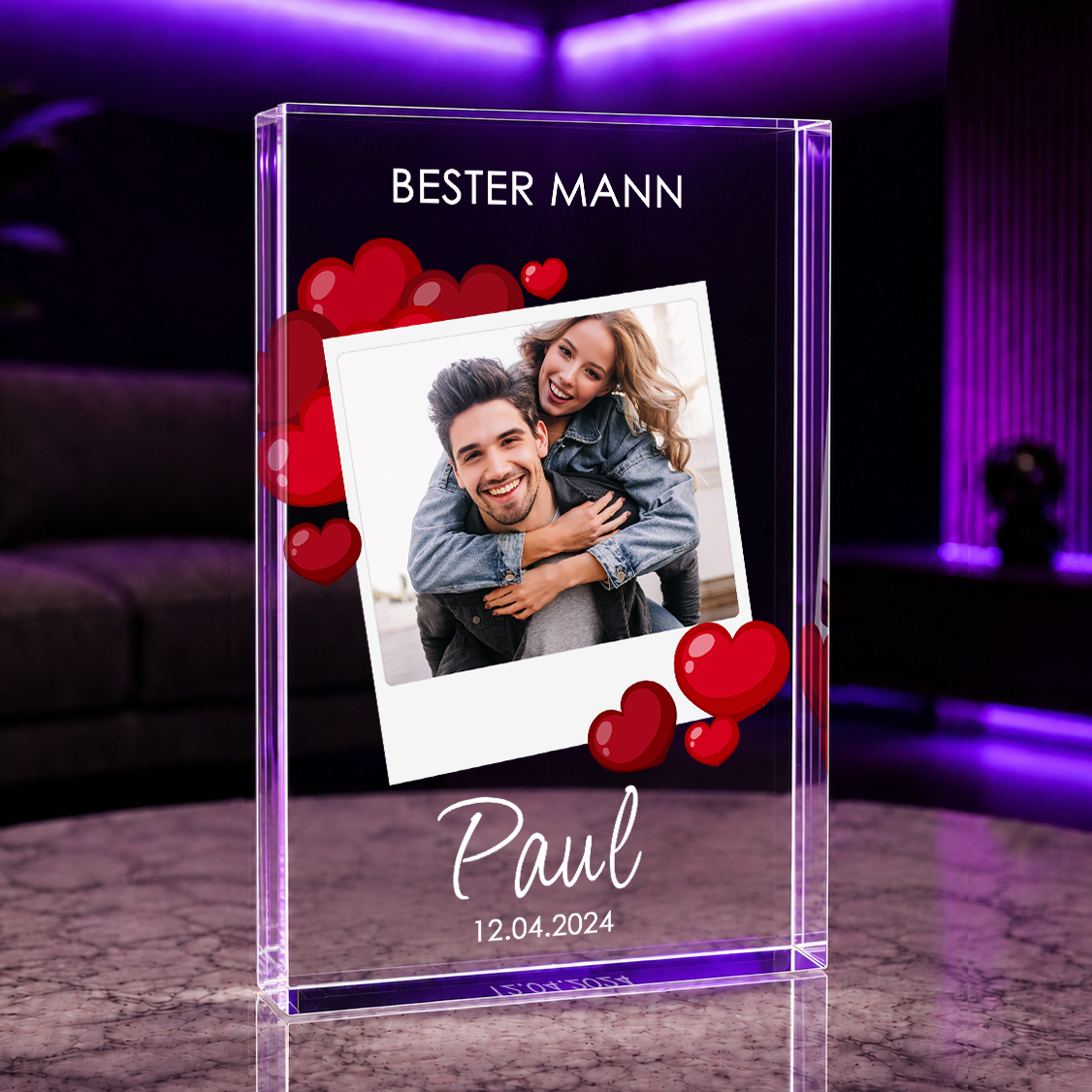 Bild mit dem Besten - Druck auf Glas, personalisiertes Geschenk für Mann