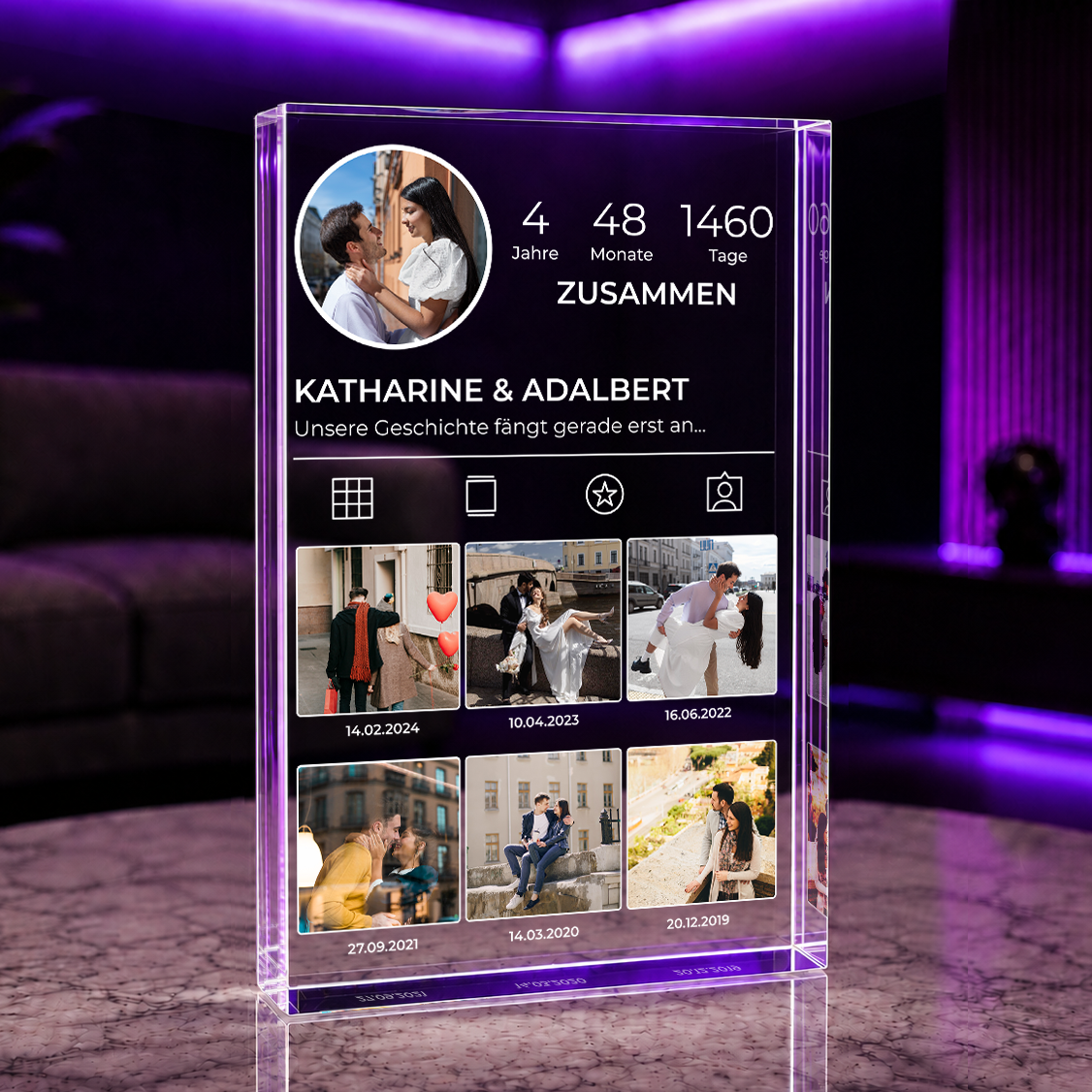 Dann begann unsere Geschichte - Druck auf Glas, personalisiertes Geschenk für Paar