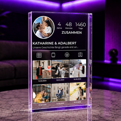 Dann begann unsere Geschichte - Druck auf Glas, personalisiertes Geschenk für Paar
