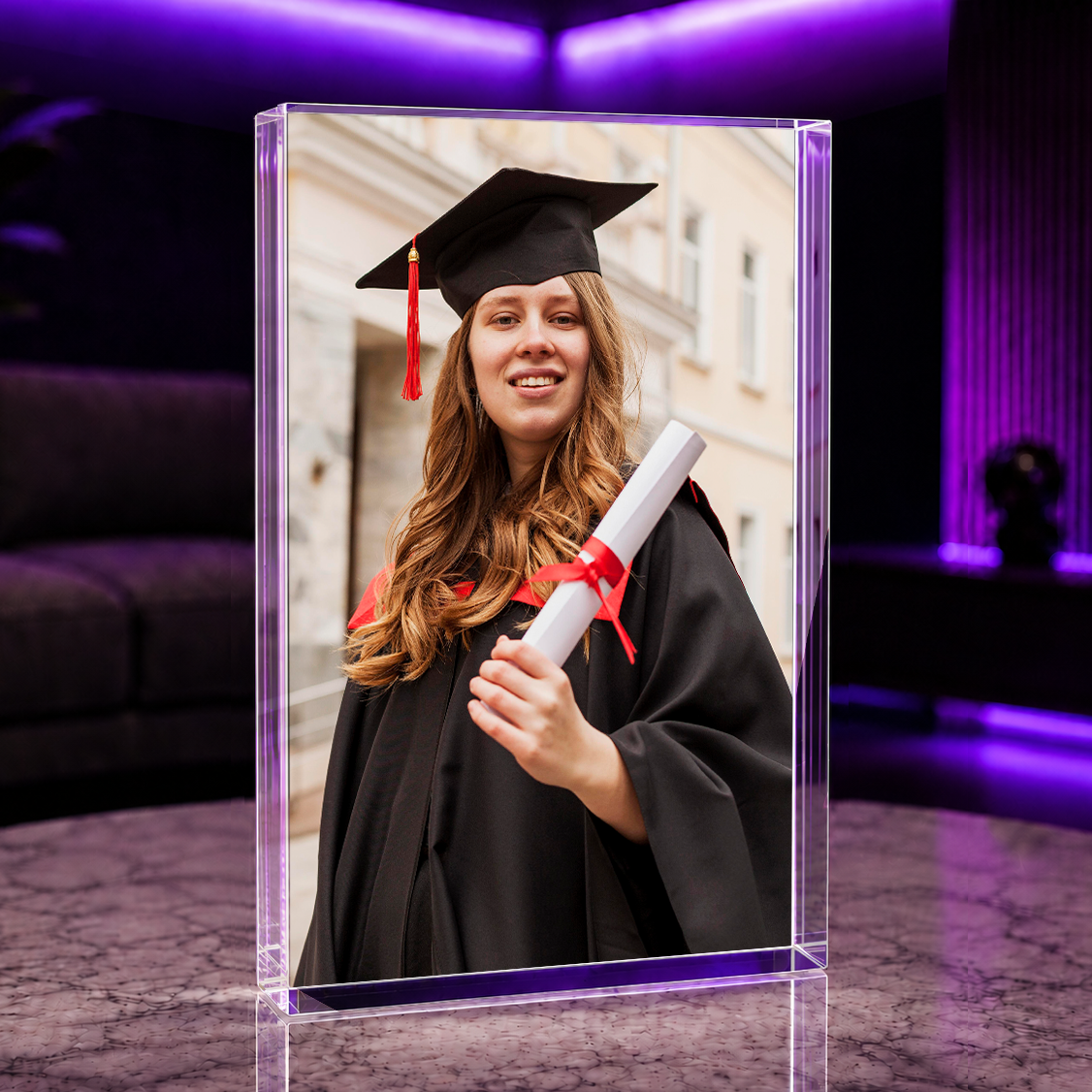 Schulabgänger - Druck auf Glas, personalisiertes Geschenk für Frau