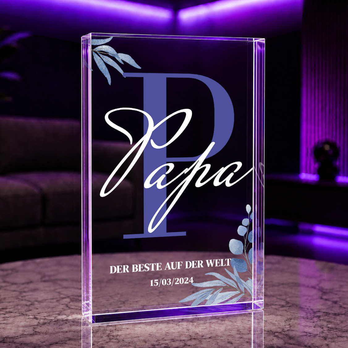 Der Buchstabe "T" - Druck auf Glas, personalisiertes Geschenk für Papa