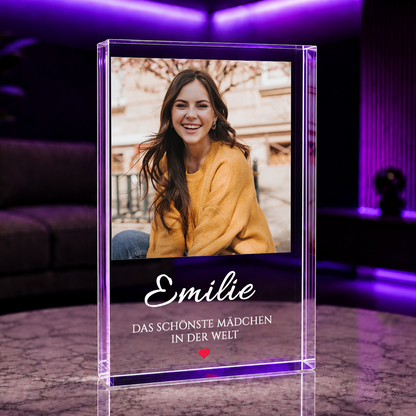 Das schönste Mädchen der Welt - Druck auf Glas, personalisiertes Geschenk für Frau