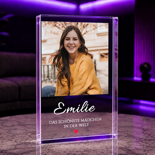 Das schönste Mädchen der Welt - Druck auf Glas, personalisiertes Geschenk für Frau