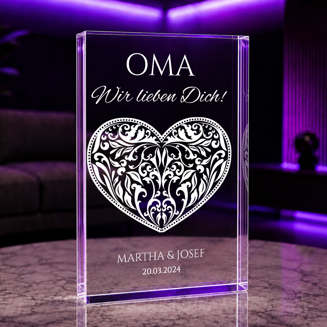 Ein Herz für unsere Großmutter - Druck auf Glas, personalisiertes Geschenk für Oma