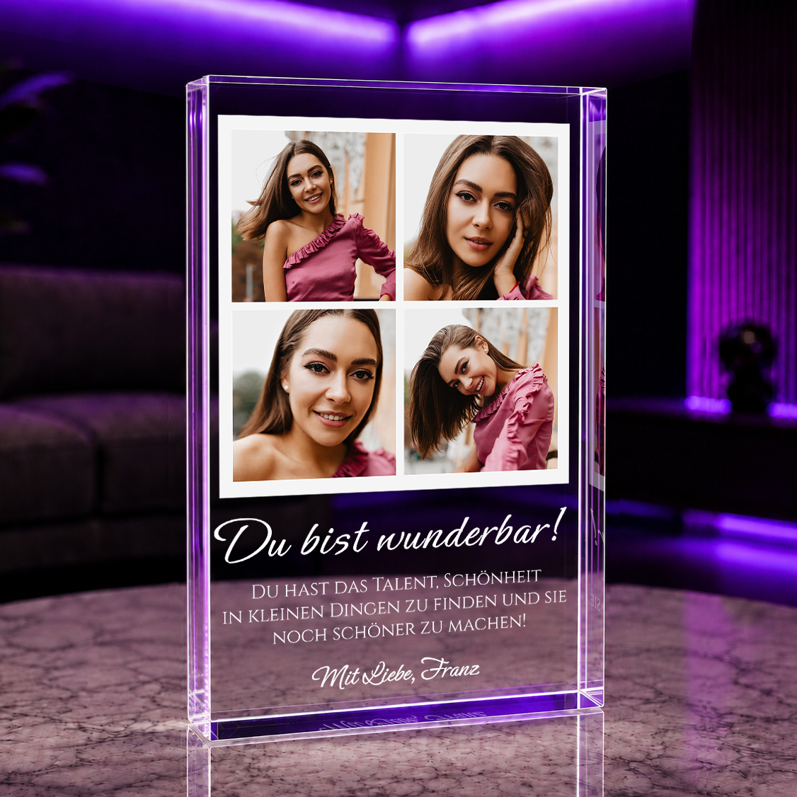 Du bist wunderbar Collage 4 Fotos - Druck auf Glas, personalisiertes Geschenk für Frau