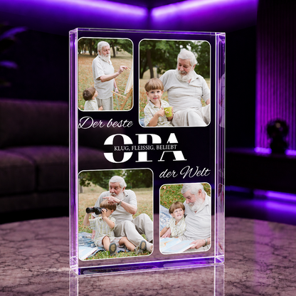 Collage aus 4 Fotos von Enkelkind und Großvater - Druck auf Glas, personalisiertes Geschenk für Opa
