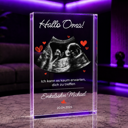 Ultraschallfoto des Enkelkindes - Druck auf Glas, personalisiertes Geschenk für Oma