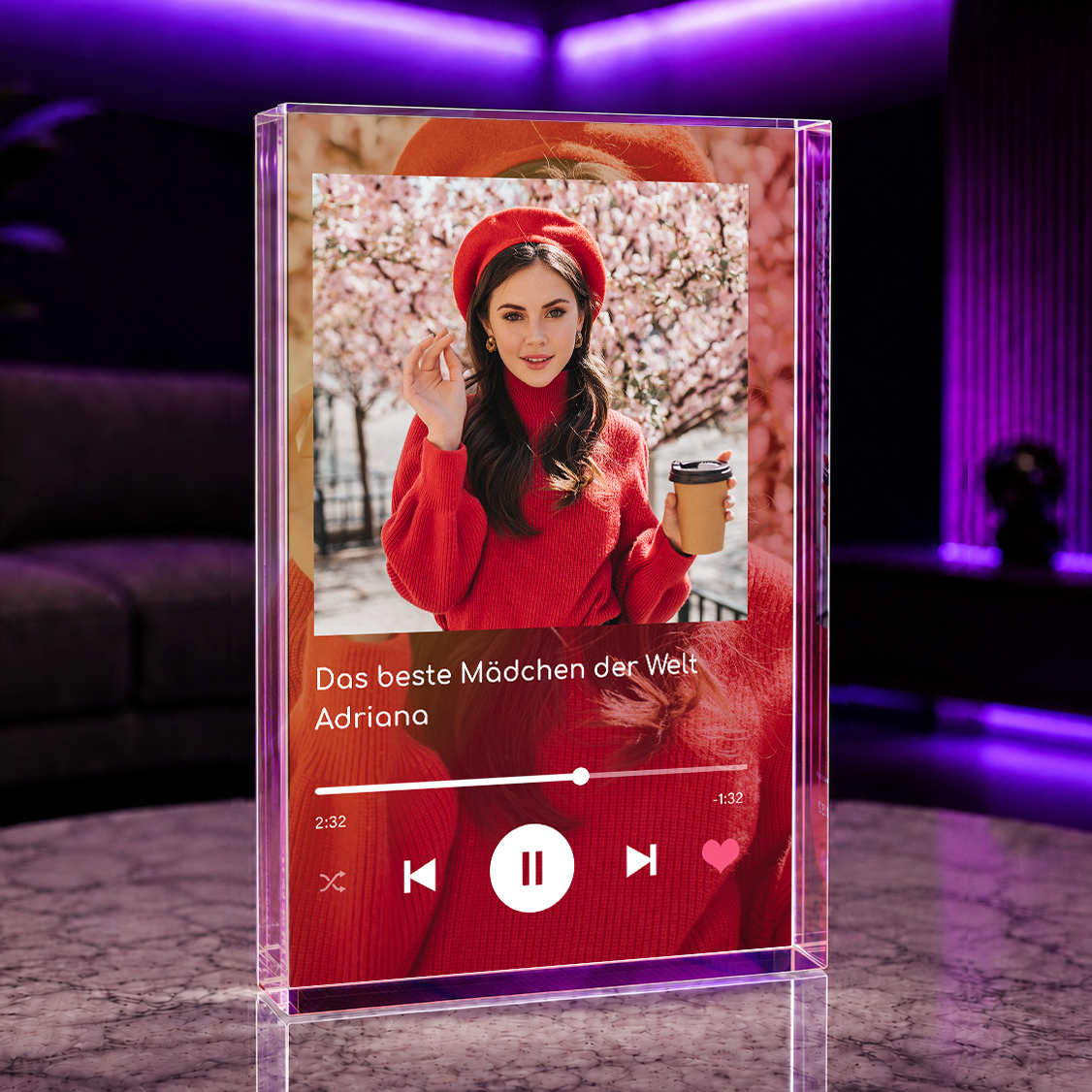 Spotify Farbverlauf Frau - Druck auf Glas, personalisiertes Geschenk für Frau