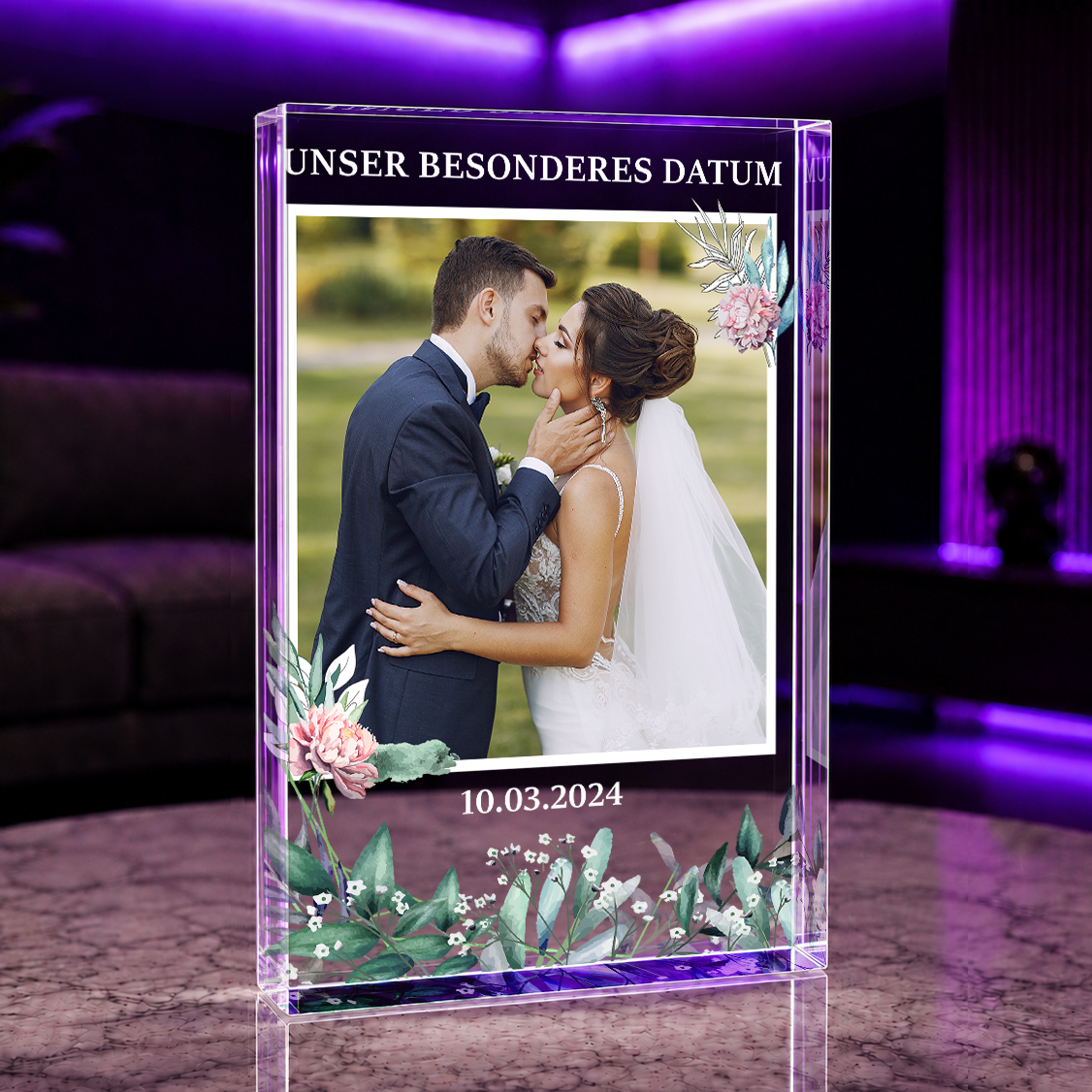 Unser wichtigstes Datum - Druck auf Glas, personalisiertes Geschenk für Paare