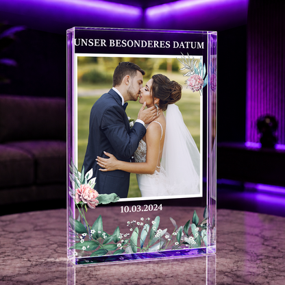Unser wichtigstes Datum - Druck auf Glas, personalisiertes Geschenk für Paare