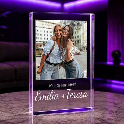 Freunde für immer + Foto - Druck auf Glas, personalisiertes Geschenk für Freundin