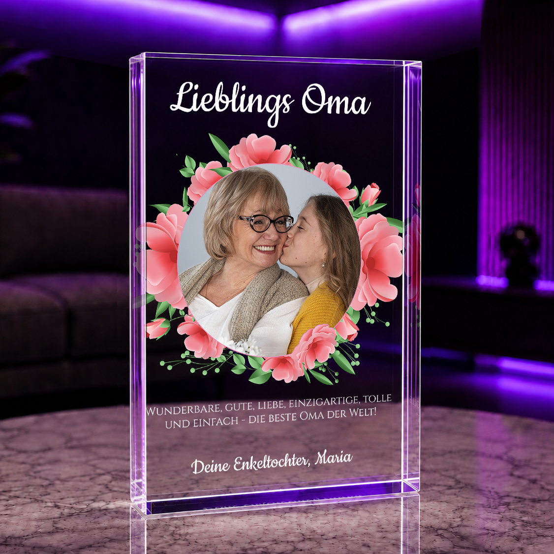 Bevorzugte Großmutter - Druck auf Glas, personalisiertes Geschenk für Oma